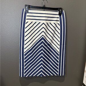 J. Crew Blue and Cream Chevron Pencil Skirt